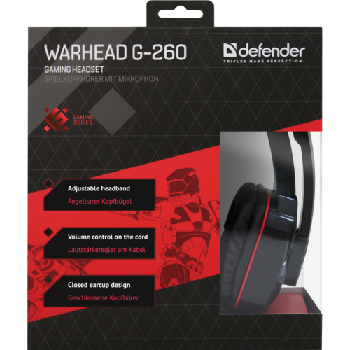 Defender Игровая гарнитура Warhead G-260 красный + черный, кабель 1,8 м