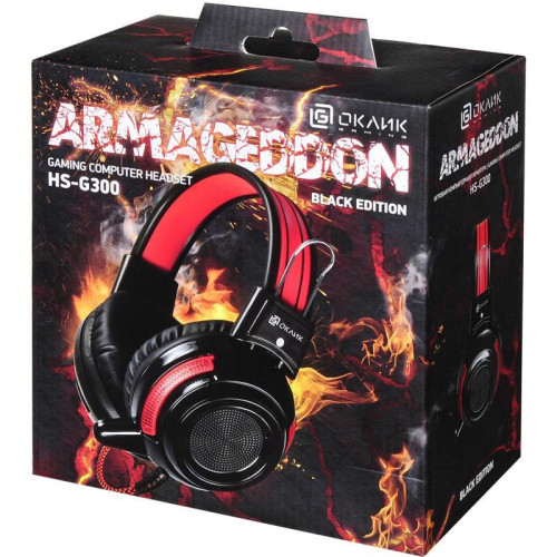 Наушники с микрофоном Oklick HS-G300 ARMAGEDDON черный/красный 2.2м мониторные оголовье (337457)
