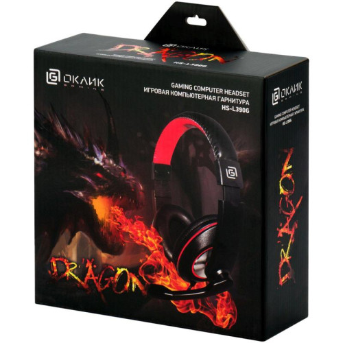 Наушники с микрофоном Oklick HS-L390G DRAGON черный/красный 1.8м мониторные оголовье (1100413)