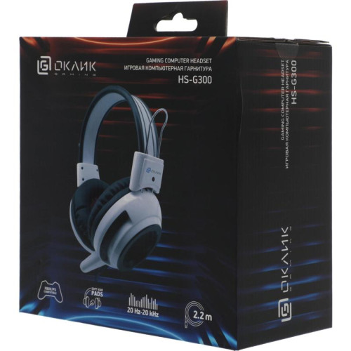 Наушники с микрофоном Oklick HS-G300 ARMAGEDDON белый/черный 2.2м мониторные оголовье (361558)