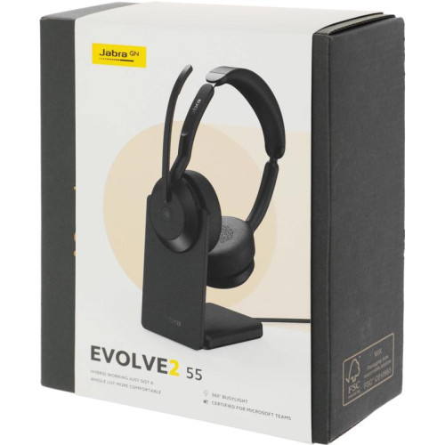 Наушники с микрофоном Jabra Evolve2 55 Link380c MS Stand черный накладные BT оголовье (25599-999-889)
