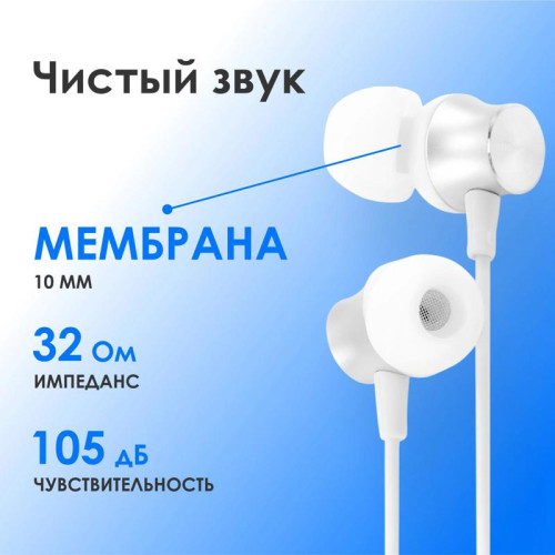 Гарнитура внутриканальные Oklick HS-S-240 1.2м белый проводные в ушной раковине (SS-E086)