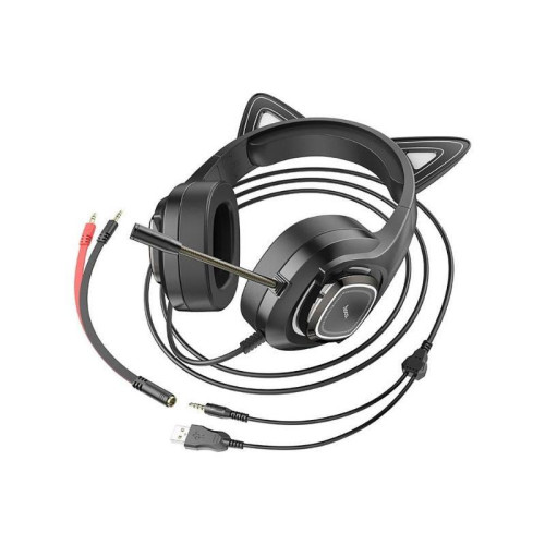 Наушники с микрофоном Hoco W107 Cute cat черный 2м мониторные USB оголовье (W107)