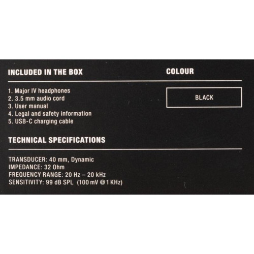 Гарнитура MARSHALL MAJOR IV BLACK