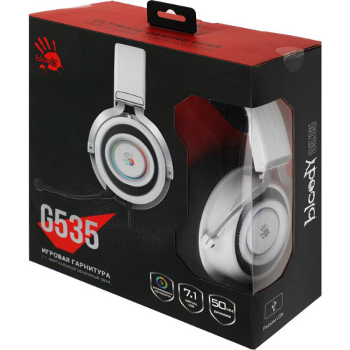 Наушники с микрофоном A4Tech Bloody G535 белый/черный 2м мониторные USB оголовье (G535 (BLACK+WHITE) USB)