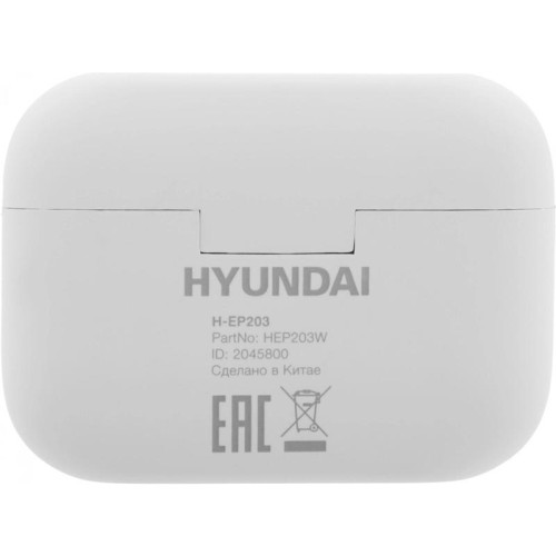 Гарнитура внутриканальные Hyundai H-EP203 белый беспроводные bluetooth в ушной раковине (HEP203W)