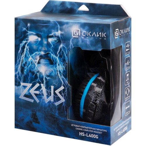 Наушники с микрофоном Oklick HS-L400G ZEUS черный/синий 2.2м мониторные оголовье (359480)