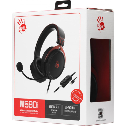Наушники с микрофоном A4Tech Bloody M590i красный/черный 1м мониторные USB оголовье (M590I SPORTS RED)