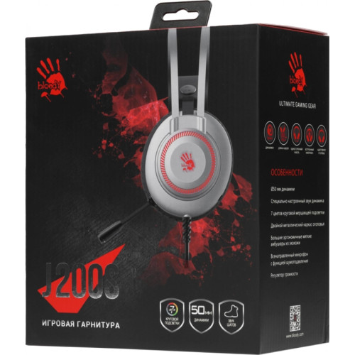Наушники с микрофоном A4Tech Bloody J200S серый 2м мониторные USB оголовье (J200S) Наушники с микрофоном A4Tech Bloody J200S серый 2м мониторные USB оголовье (J200S)