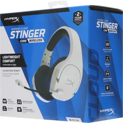 Наушники с микрофоном HyperX Stinger Core Wireless PS5 (CS002-WA) белый/голубой мониторные Radio оголовье (4P5J1AA) Наушники с микрофоном HyperX Stinger Core Wireless PS5 (CS002-WA) белый/голубой мониторные Radio оголовье (4P5J1AA)