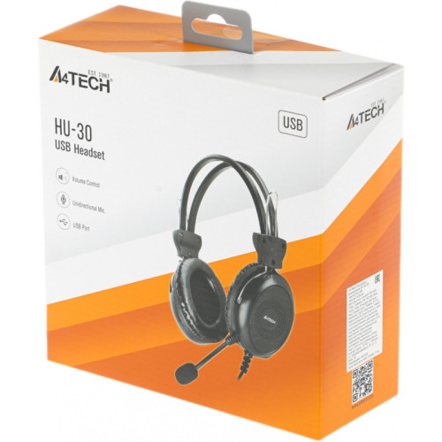 Наушники с микрофоном A4Tech HU-30 черный 2м накладные USB оголовье Наушники с микрофоном A4Tech HU-30 черный 2м накладные USB оголовье