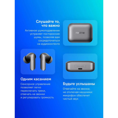 Гарнитура внутриканальные Realme Air 7 т.серый беспроводные bluetooth в ушной раковине (6941764465732)