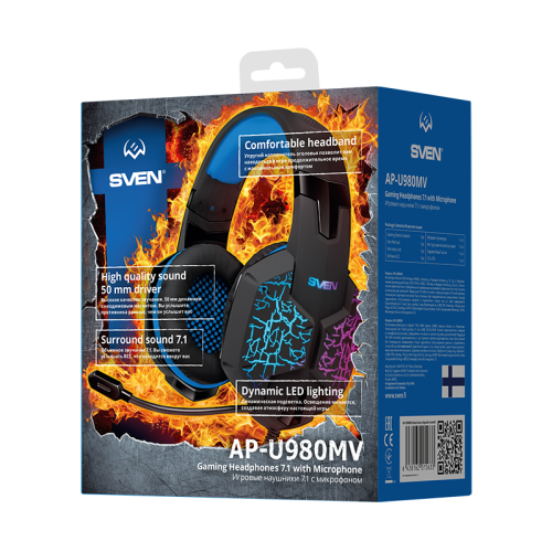 Игровые стереонаушники с микрофоном SVEN AP-U980MV, черный-синий (USB, LED, 7.1) Игровые стереонаушники с микрофоном SVEN AP-U980MV, черный-синий (USB, LED, 7.1)
