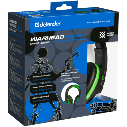 Defender Игровая гарнитура Warhead G-300 зеленый, кабель 2,5 м