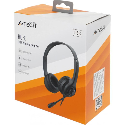 Наушники с микрофоном A4Tech HU-8 черный 2м накладные USB оголовье