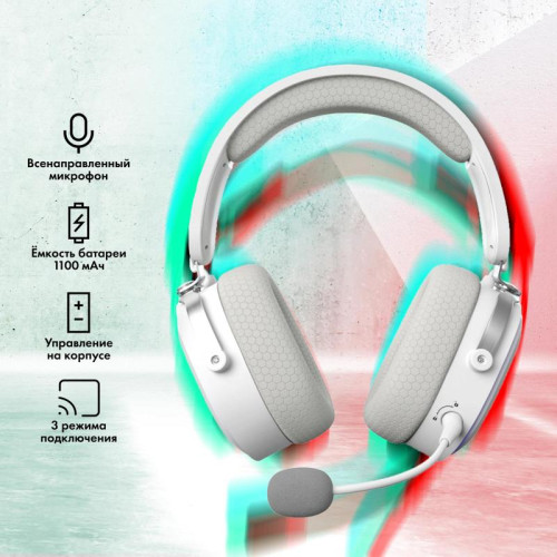 Наушники с микрофоном GMNG GG-HS405W белый мониторные BT/Radio/3.5mm оголовье (1899880)