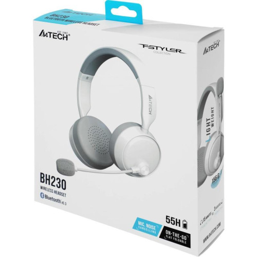 Наушники с микрофоном A4Tech BH230 белый/серый мониторные BT оголовье (BH230 WHITE)