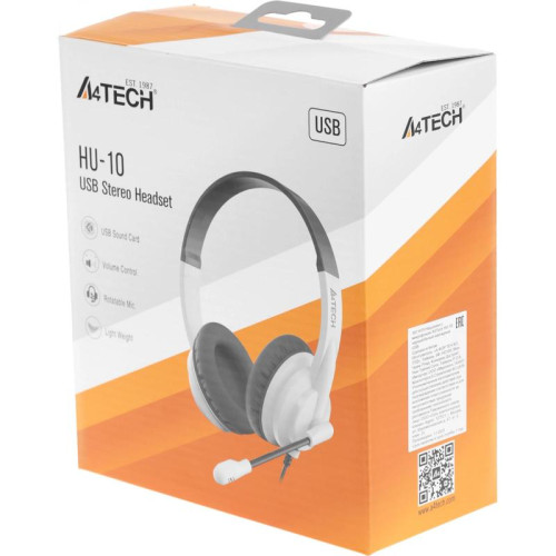 Наушники с микрофоном A4Tech HU-10 черный/белый 2м накладные USB оголовье (HU-10/USB/BLACK+WHITE)