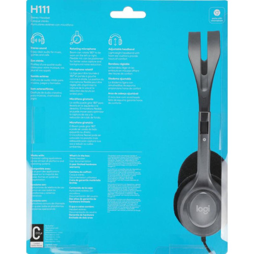 Наушники с микрофоном Logitech H111 серый 2.35м накладные оголовье (981-000588)