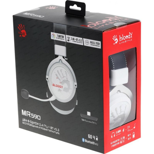 Наушники с микрофоном A4Tech Bloody MR590 Sports белый/черный 1.5м мониторные BT/Radio/3.5mm оголовье (MR590+ WIRED/SPORT WHITE)