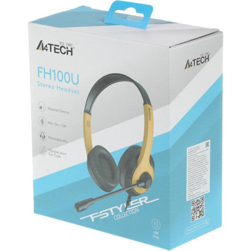 Наушники с микрофоном A4Tech Fstyler FH100U желтый/черный 2м накладные USB оголовье (FH100U (BUMBLEBEE))