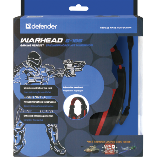 Defender Игровая гарнитура Warhead G-185 черный + красный, кабель 2 м Defender Игровая гарнитура Warhead G-185 черный + красный, кабель 2 м