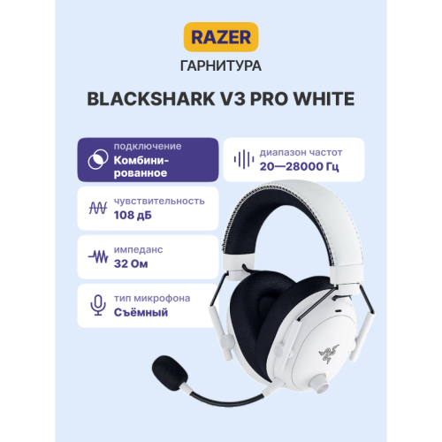 Гарнитура Razer BlackShark V3 Pro - White/ Razer BlackShark V3 Pro - White Headset