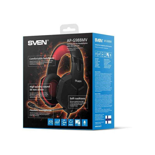Наушники с микрофоном Sven AP-G988MV черный/красный 2.2м накладные оголовье (SV-014797)
