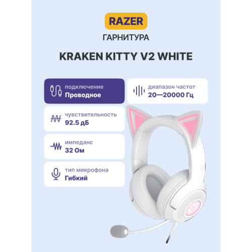 Гарнитура Razer Kraken Kitty V2 - White Headset/ Razer Kraken Kitty V2 White Headset