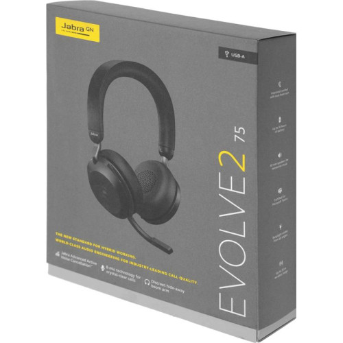 Наушники с микрофоном Jabra Evolve2 75, Link380a MS Stereo Black черный накладные BT/Radio оголовье (27599-999-999)