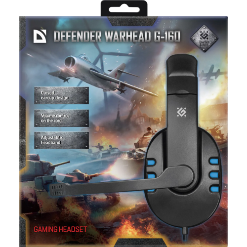Defender Игровая гарнитура Warhead G-160 черный+синий, кабель 2,5 м Defender Игровая гарнитура Warhead G-160 черный+синий, кабель 2,5 м