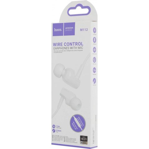Гарнитура внутриканальные Hoco M112 1.2м белый проводные в ушной раковине