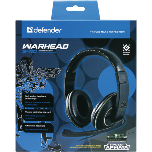 Defender Игровая гарнитура Warhead G-110 черный, кабель 2,1 м