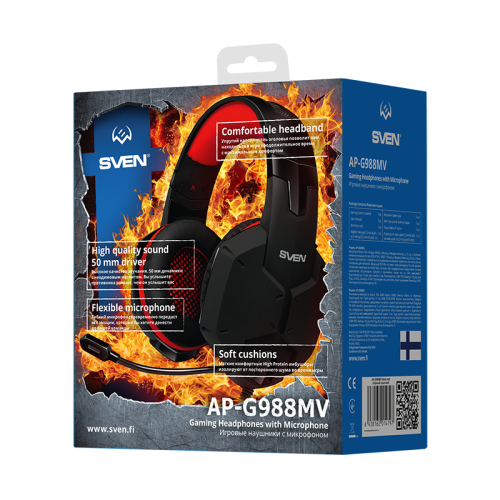 Игровые стереонаушники с микрофоном SVEN AP-G988MV, черный-красный Игровые стереонаушники с микрофоном SVEN AP-G988MV, черный-красный