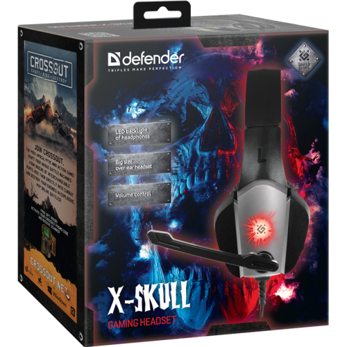 Defender Игровая гарнитура X-Skull черный+серый, провод 2.1 м Defender Игровая гарнитура X-Skull черный+серый, провод 2.1 м