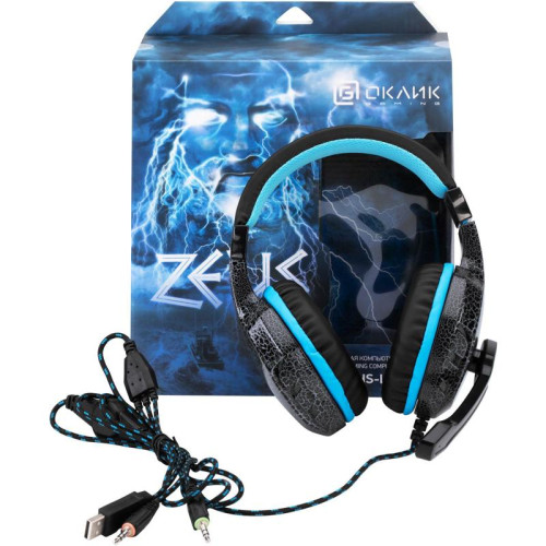Наушники с микрофоном Oklick HS-L400G ZEUS черный/синий 2.2м мониторные оголовье (359480)