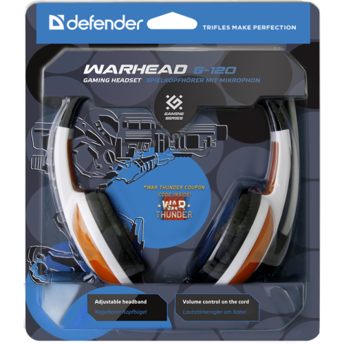 Defender Игровая гарнитура Warhead G-120 красный + белый, кабель 2 м