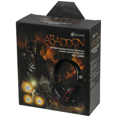 Наушники с микрофоном Oklick HS-L380G ABADDON черный/красный 1.8м мониторные оголовье (1100404)