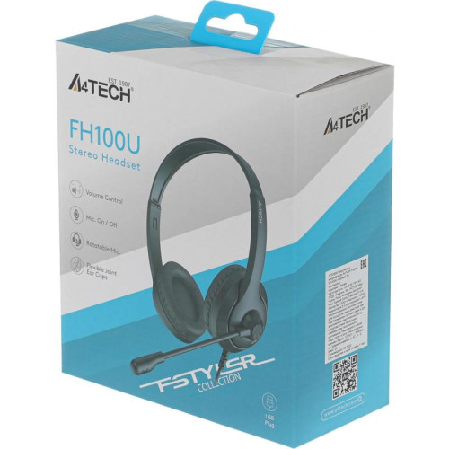 Наушники с микрофоном A4Tech Fstyler FH100U черный 2м накладные USB оголовье (FH100U (STONE BLACK))