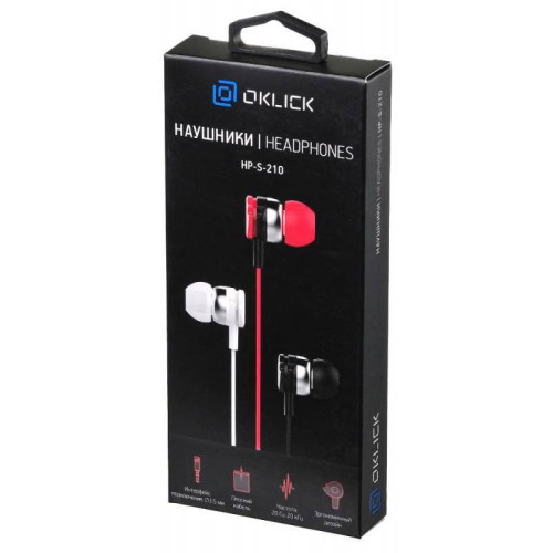 Наушники внутриканальные Oklick HP-S-210 1.2м красный проводные в ушной раковине (D1-1R)
