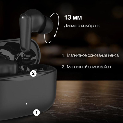 Гарнитура внутриканальные Hyundai H-EP203 черный беспроводные bluetooth в ушной раковине (HEP203B)