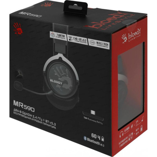Наушники с микрофоном A4Tech Bloody MR590 Sports черный 1.5м мониторные BT/Radio/3.5mm оголовье (MR590 + WIRED/SPORT BLACK)
