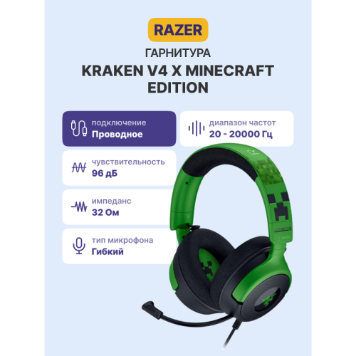 Гарнитура Razer Kraken V4 X - Minecraft Ed. Headset/ Razer Kraken V4 X Minecraft Ed. Headset Гарнитура Razer Kraken V4 X - Minecraft Ed. Headset/ Razer Kraken V4 X Minecraft Ed. Headset