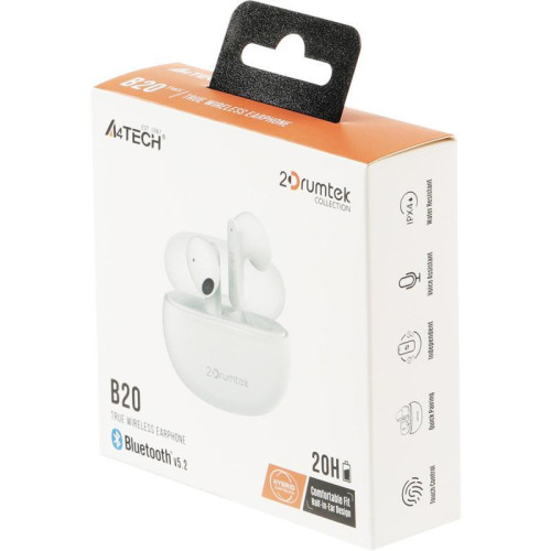 Гарнитура вкладыши A4Tech 2Drumtek B20 TWS белый беспроводные bluetooth в ушной раковине (B20 GRAYISH WHITE)