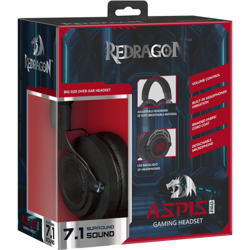 Redragon Игровая гарнитура Aspis Pro объемный звук 7.1, провод 2 м Redragon Игровая гарнитура Aspis Pro объемный звук 7.1, провод 2 м