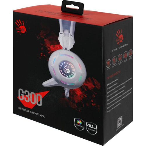 Наушники с микрофоном A4Tech Bloody G300 белый/серый 1.8м мониторные оголовье (G300 WHITE+GREY)