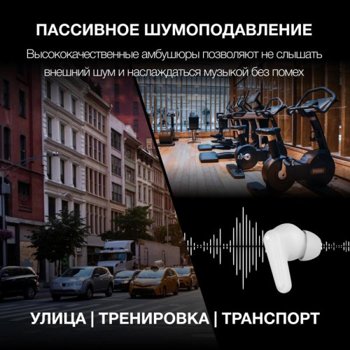 Гарнитура внутриканальные Hyundai H-EP203 белый беспроводные bluetooth в ушной раковине (HEP203W)