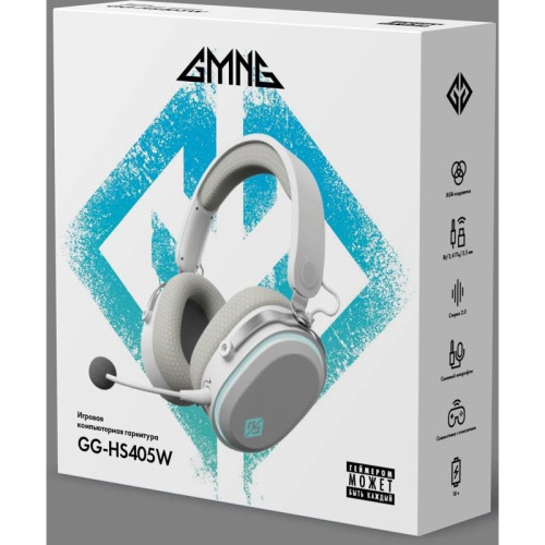 Наушники с микрофоном GMNG GG-HS405W белый мониторные BT/Radio/3.5mm оголовье (1899880)