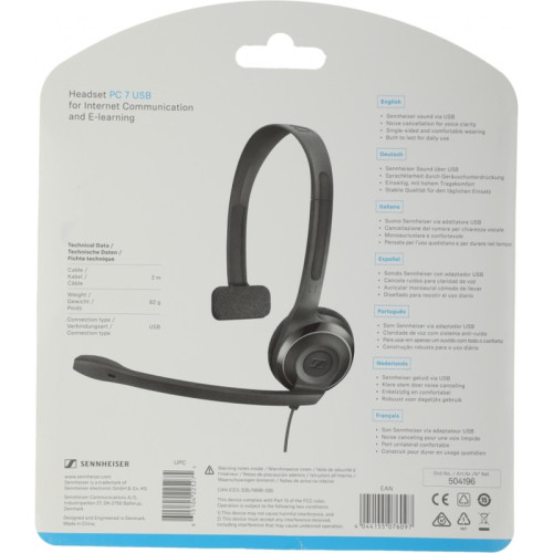 Проводная гарнитура/ Гарнитура EPOS / Sennheiser Headset PC 7, mono, USB, [1000431/504196]