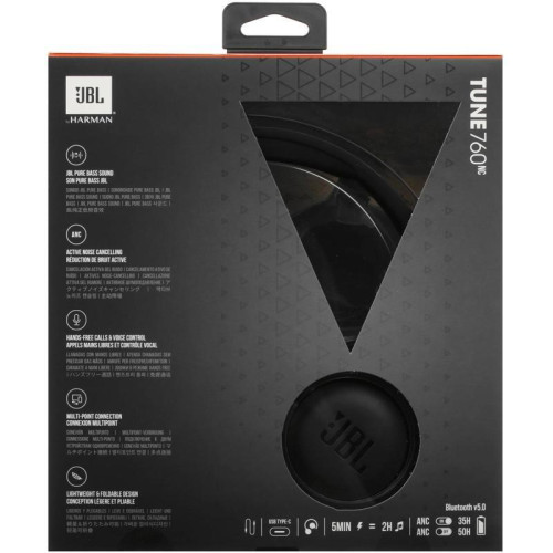 Гарнитура мониторные JBL Tune 760NC 1.2м черный беспроводные bluetooth оголовье (JBLT760NCBLK)